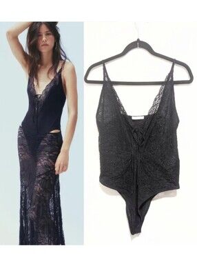 Zara | Lace Bodysuit With Bow In Black